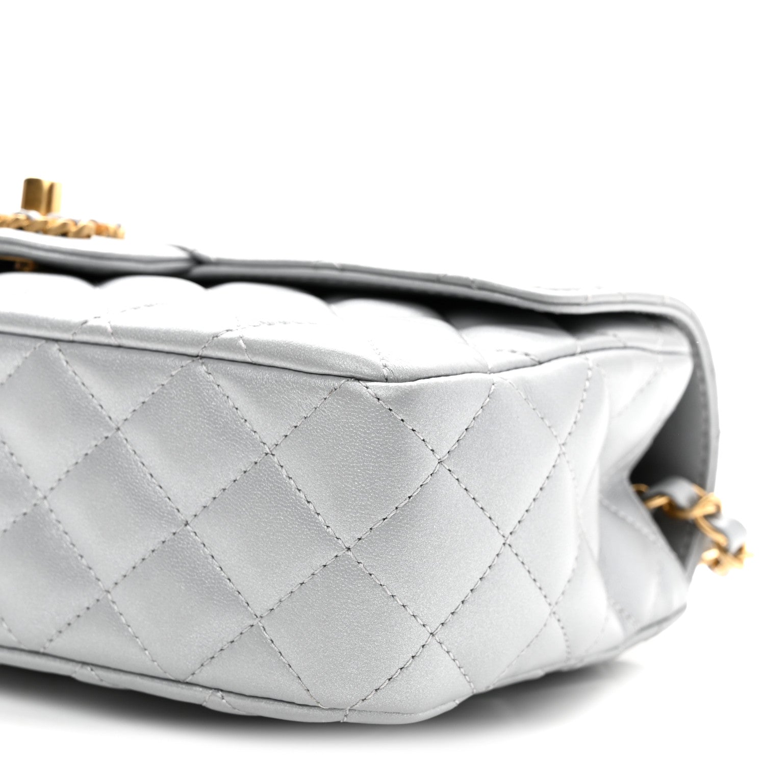 Metallic Lambskin Quilted Small Strass On Top Flap Silvery