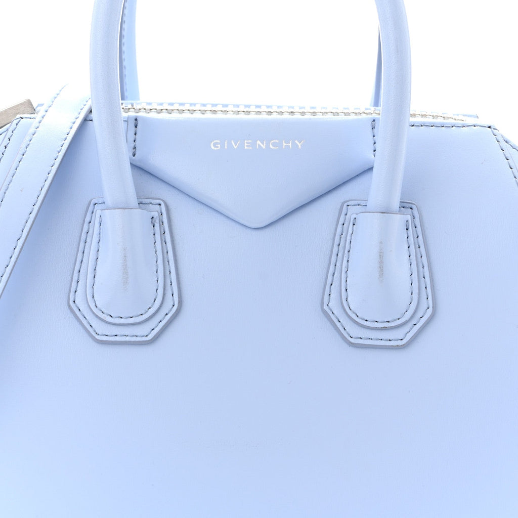 Shiny Lord Calfskin Mini Antigona Baby Blue