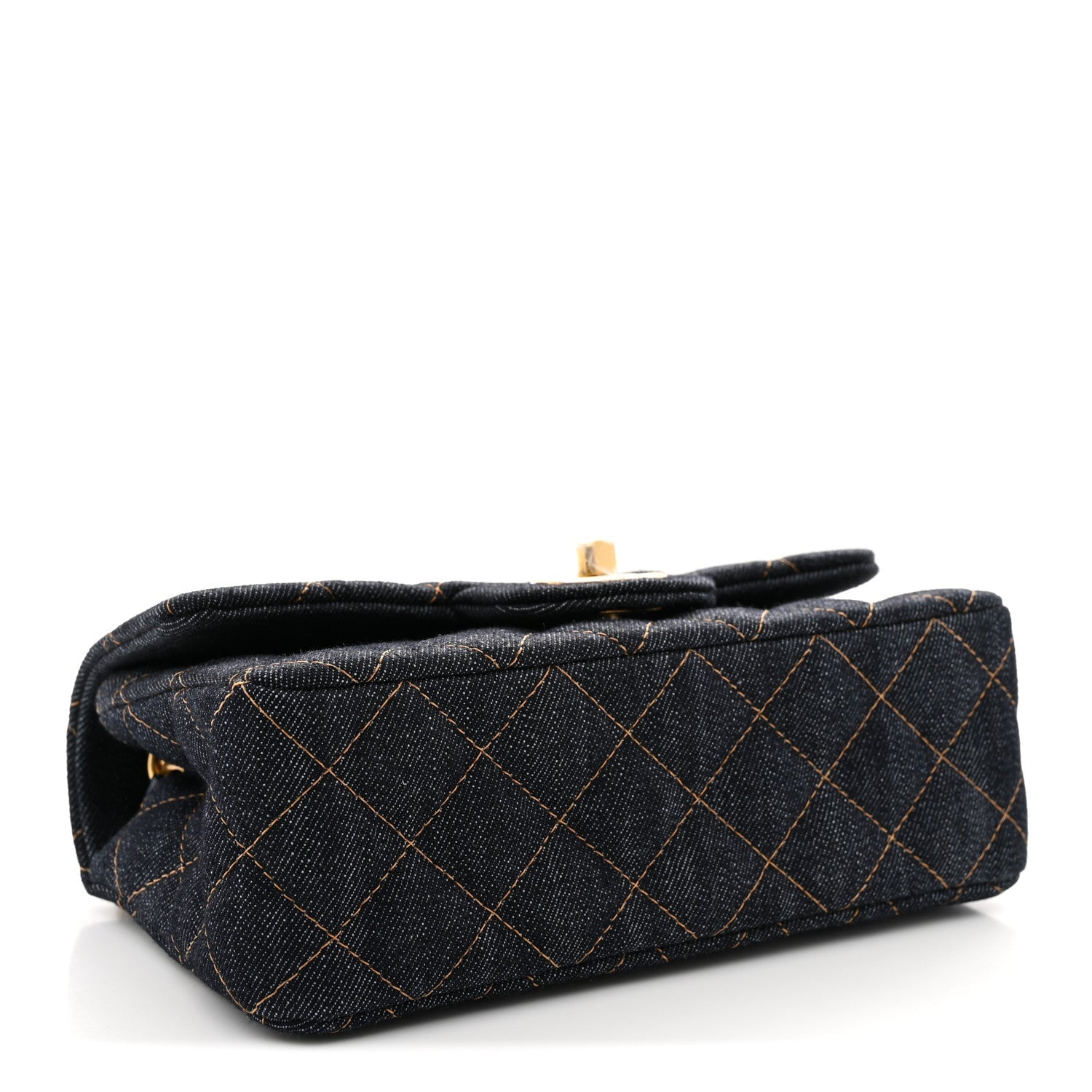 Denim Quilted Mini Rectangular Flap Dark Blue Orange