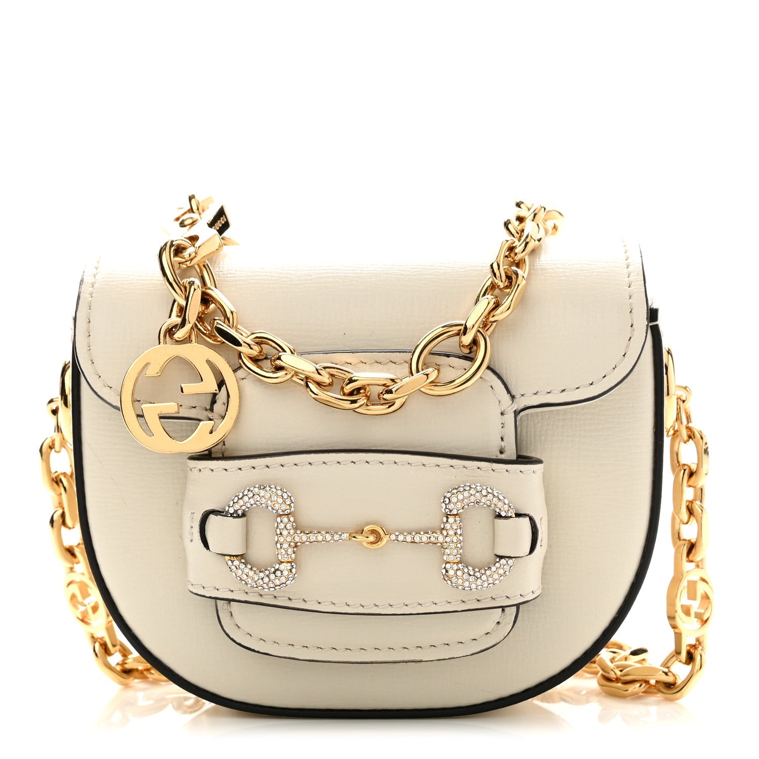 Azalea Calfskin Crystal GG Monogram Mini Horsebit 1955 Waist Bag Mystic White