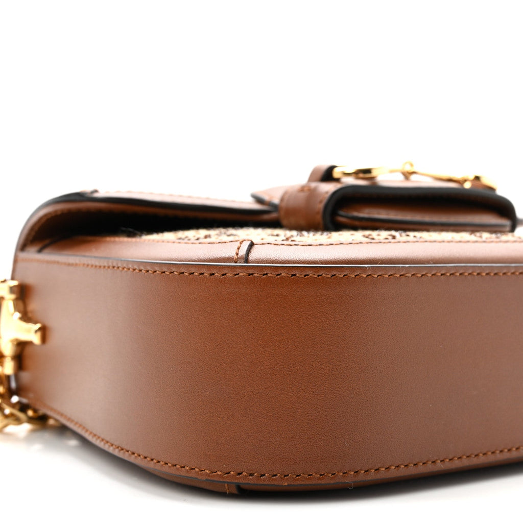 New Canvas Charisma Calfskin Crystal GG Monogram Mini Horsebit 1955 Shoulder Bag Camel Ebony