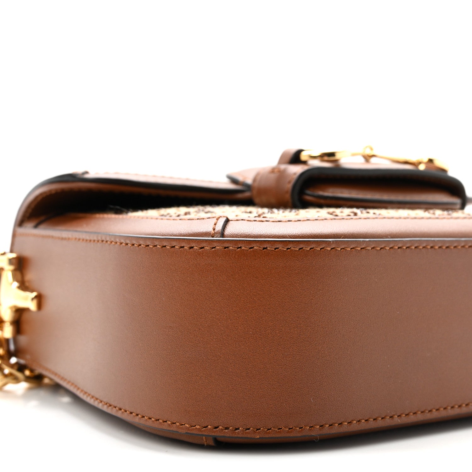New Canvas Charisma Calfskin Crystal GG Monogram Mini Horsebit 1955 Shoulder Bag Camel Ebony