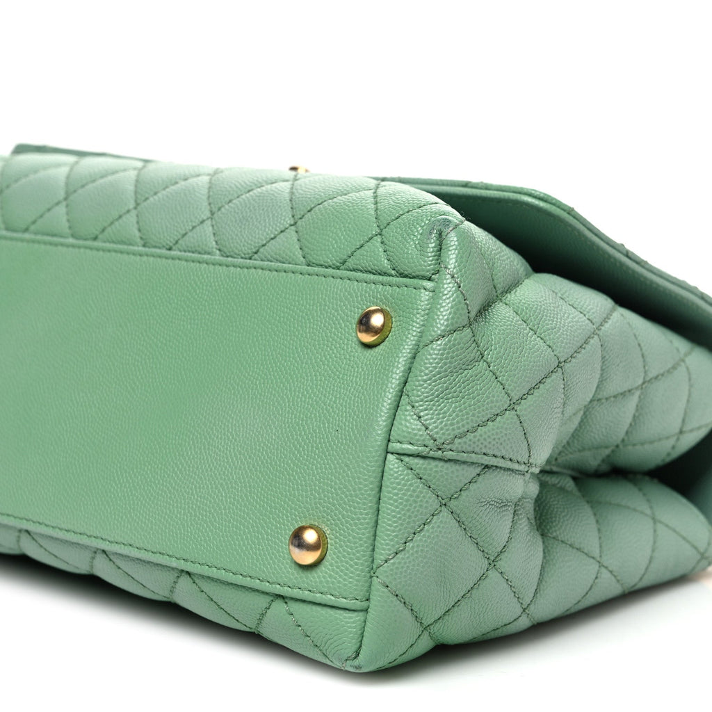 Caviar Quilted Small Coco Chain Handle Flap Light Green