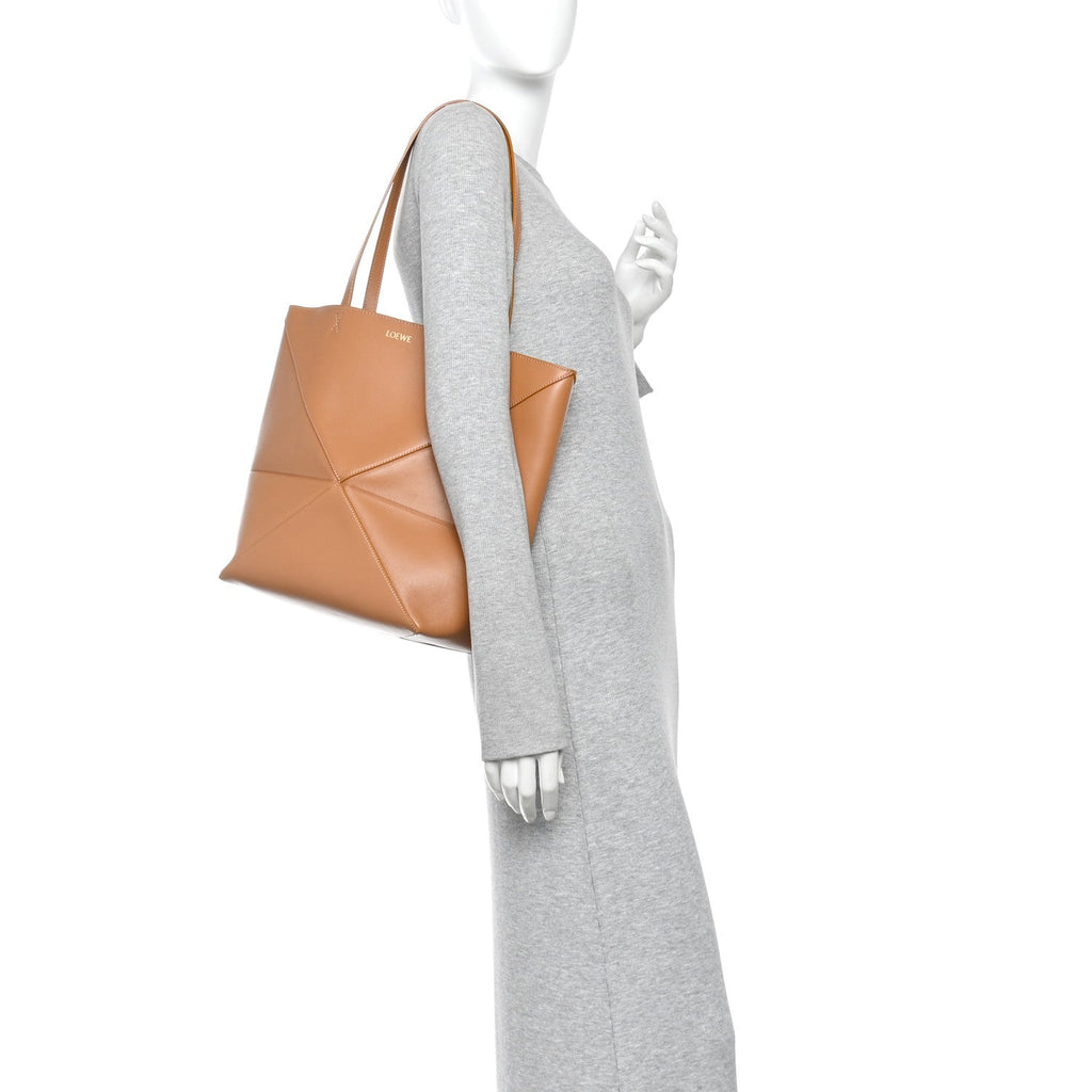 Shiny Calfskin Medium Puzzle Fold Tote Warm Desert