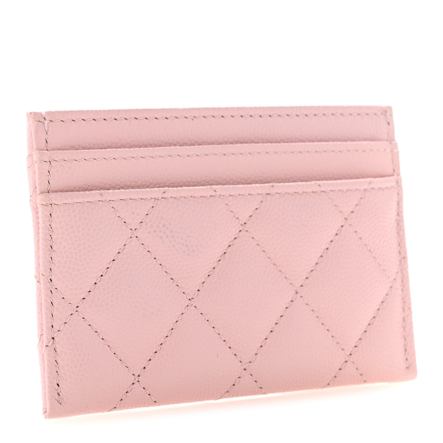 Caviar Quilted Crystal Card Holder Pink