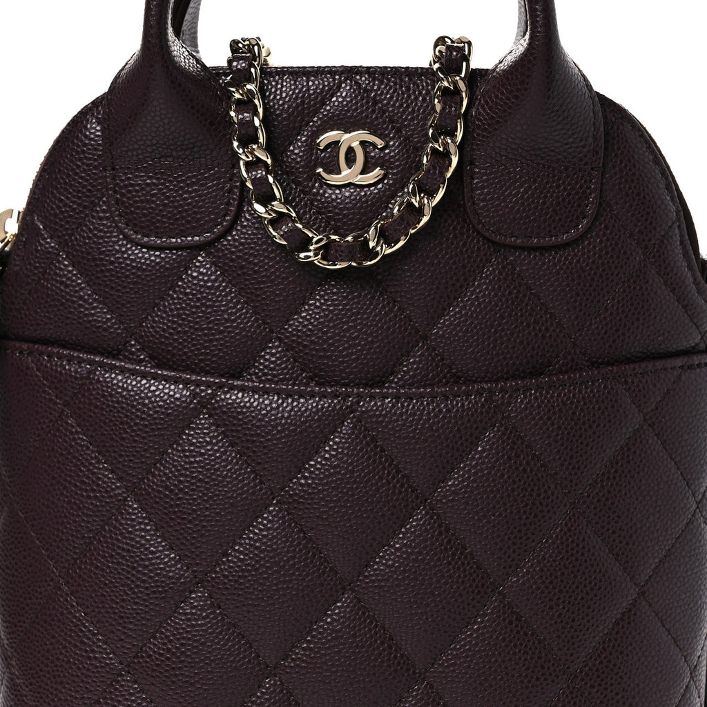 Caviar Quilted Top Handle Clutch With Chain Dark Brown
