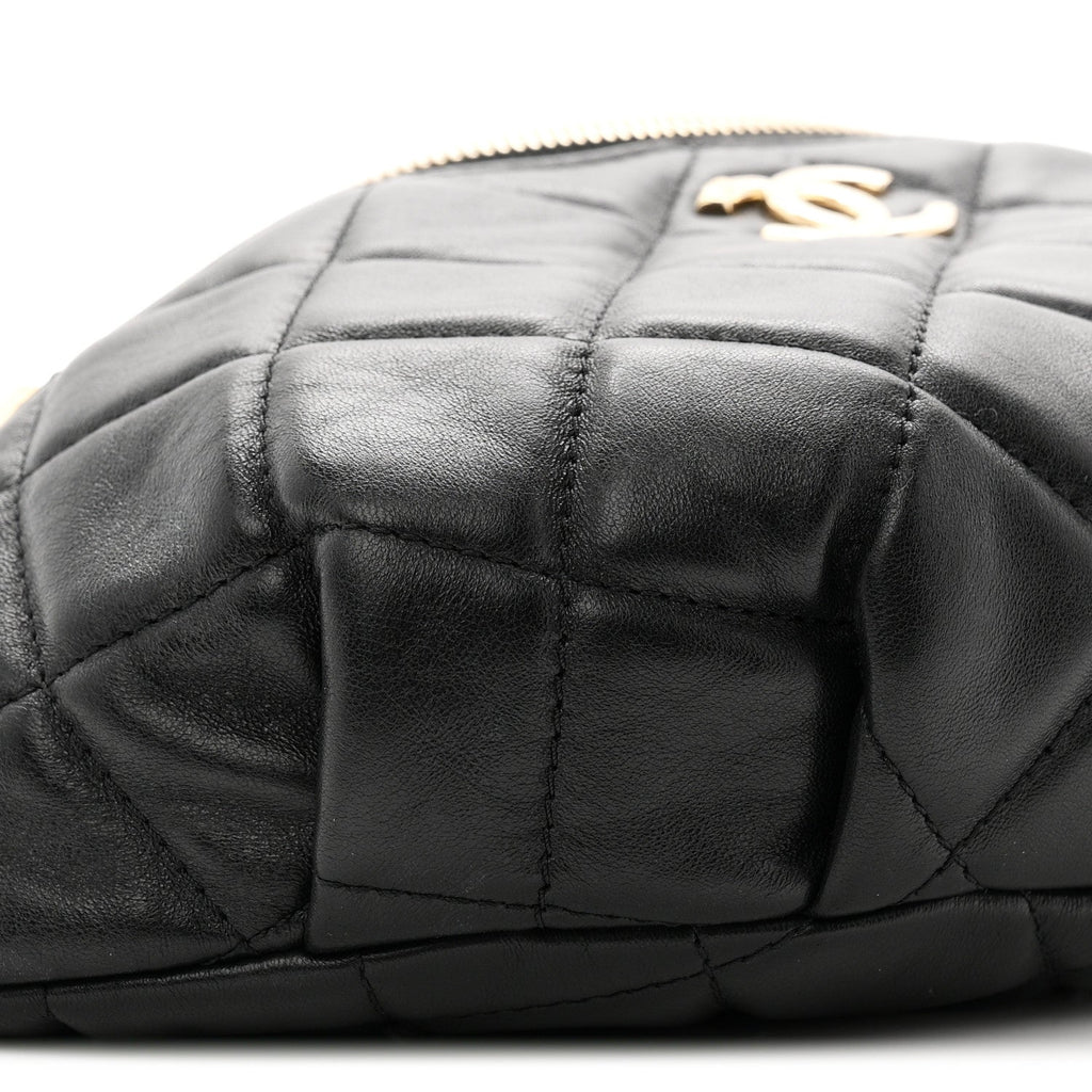 Lambskin Quilted Resin Bi-Color Waist Bag Fanny Pack Black