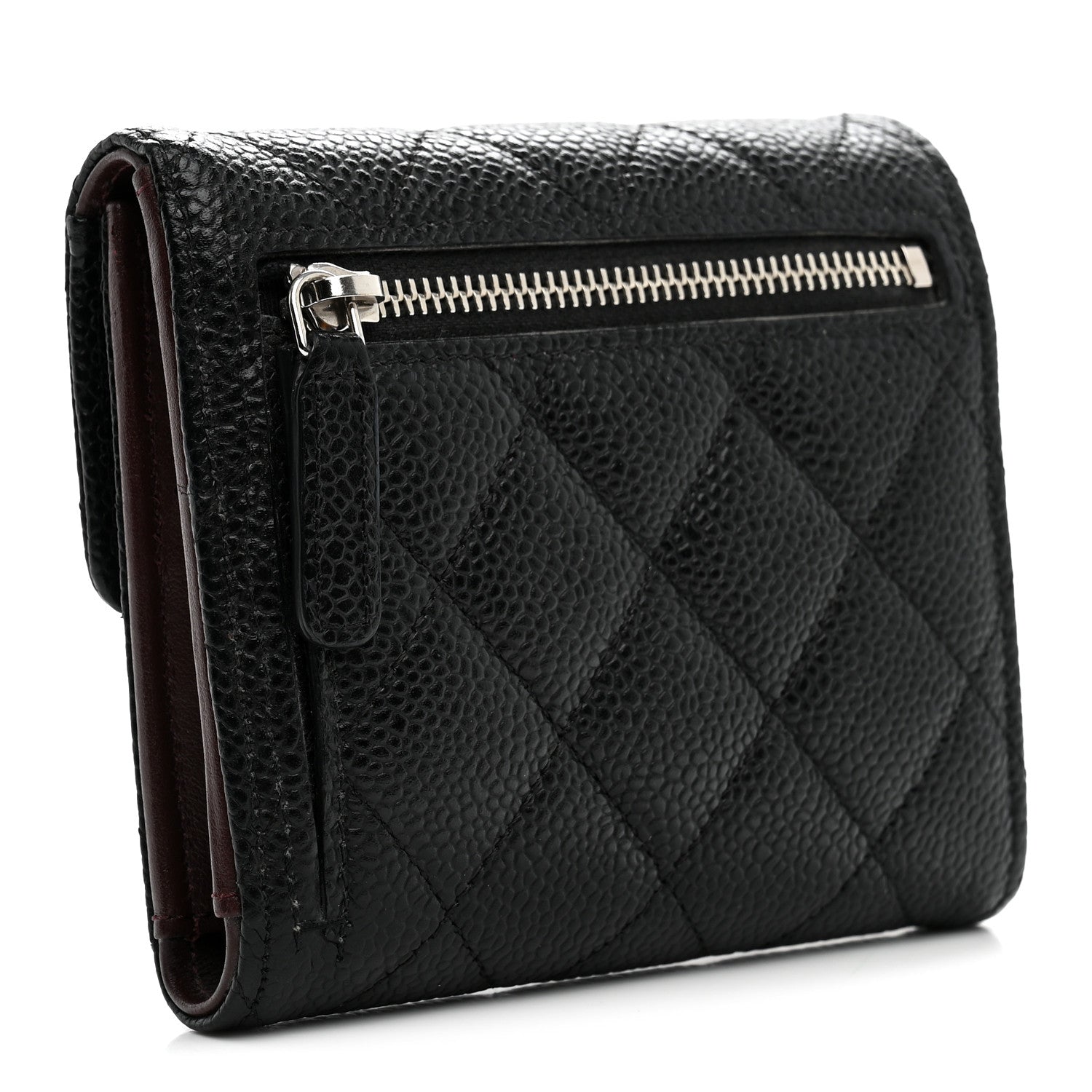 Caviar Quilted Compact Flap Wallet Black
