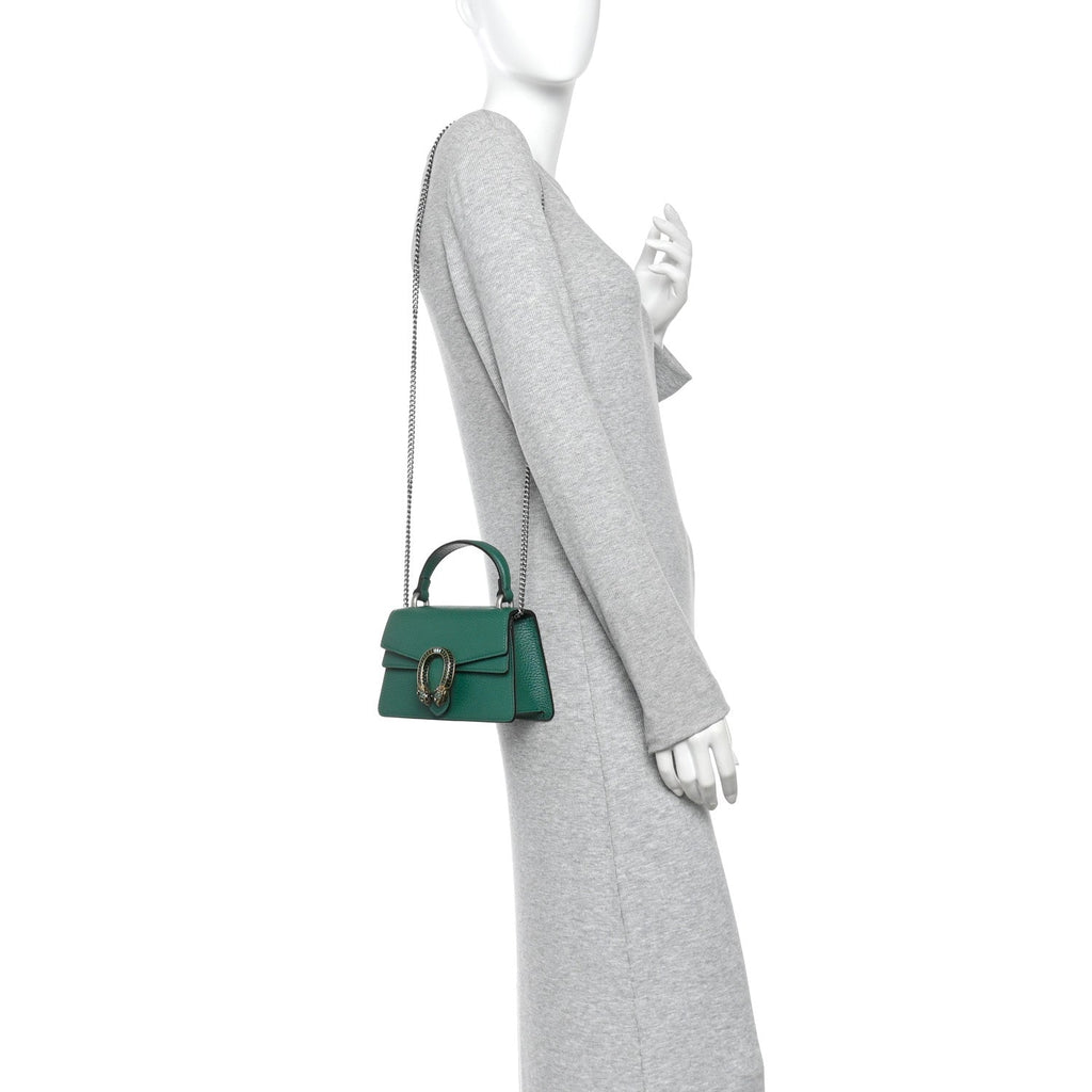 Dollar Calfskin Crystal Mini Dionysus Top Handle Bag Emerald