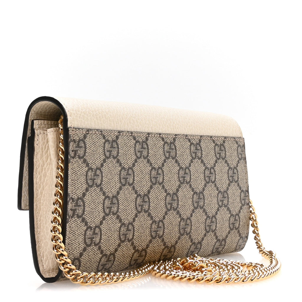 Dollar Calfskin GG Supreme Monogram Petite GG Marmont Wallet Chain Bag Mystic White Beige Ebony