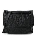 Crinkled Calfskin Matelasse Monogram Medium Niki Chain Satchel Black