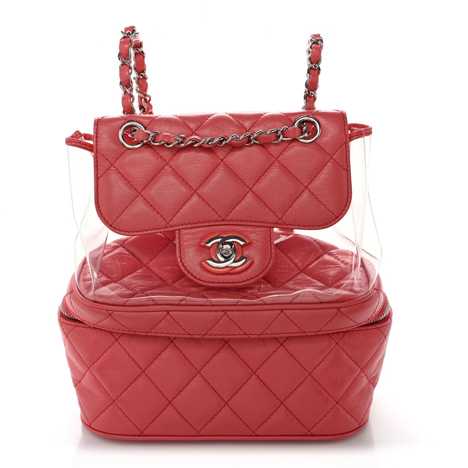 Crumpled Calfskin PVC Quilted Backpack Pink