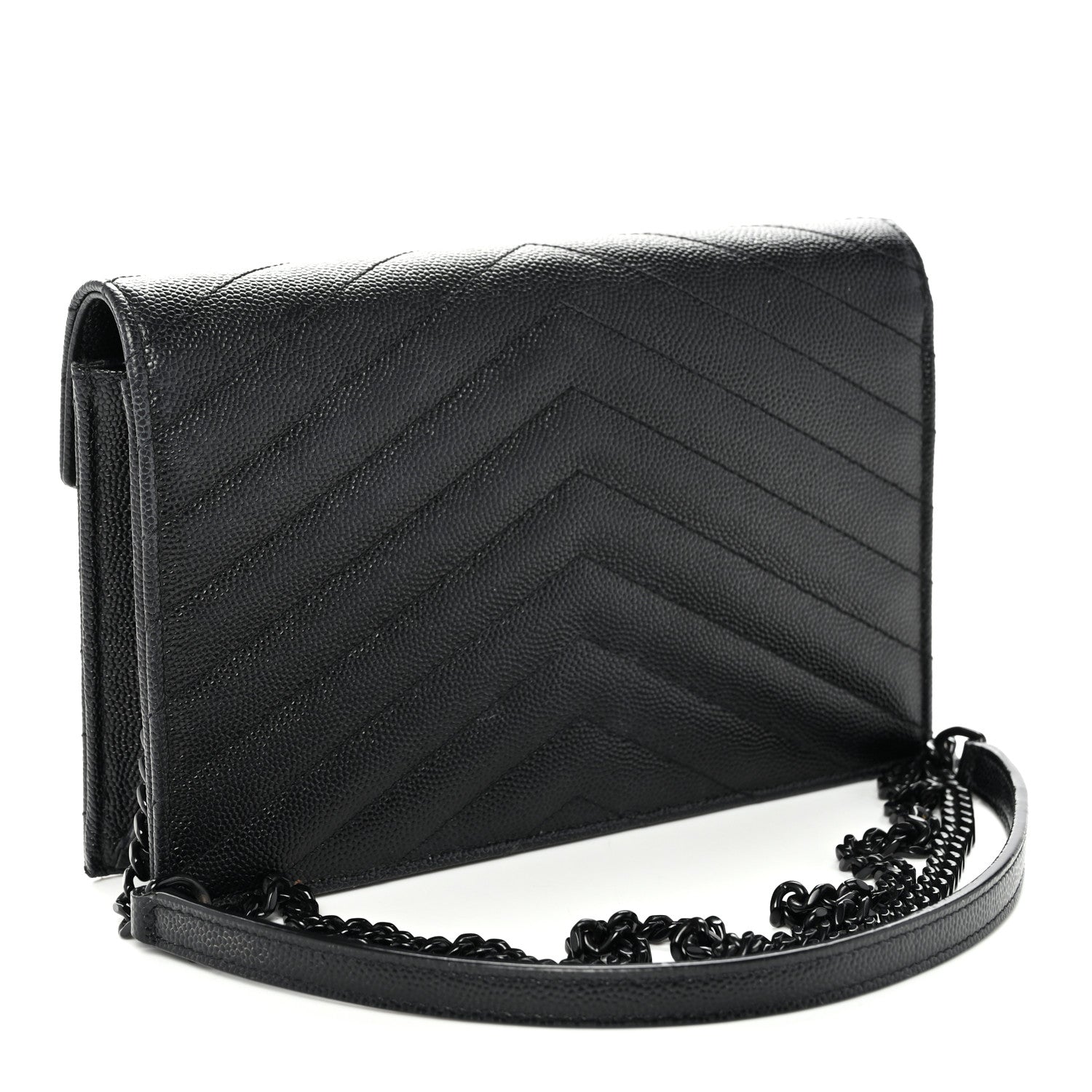 Grain De Poudre Matelasse Chevron Monogram Monochrome Envelope Chain Wallet Black