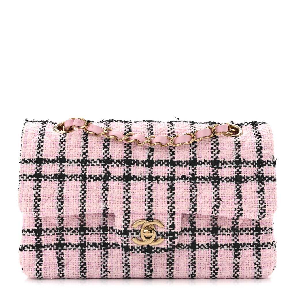 Tweed Quilted Small Double Flap Pink Black