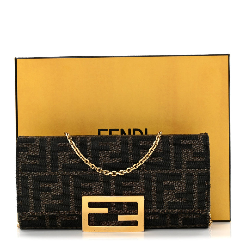 Fabric Jacquard FF 1974 Continental Wallet On Chain Tobacco Moro