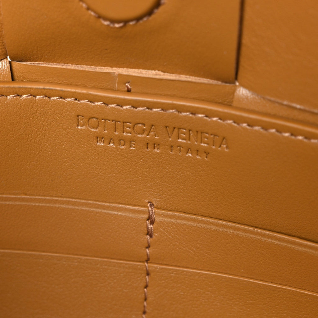 Calfskin Maxi Intrecciato Cassette Pouch On Strap Camel