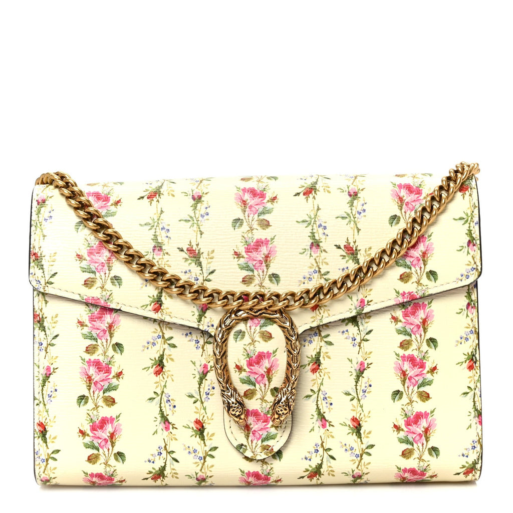 Calfskin Floral Print Mini Dionysus Chain Wallet Ivory Pink
