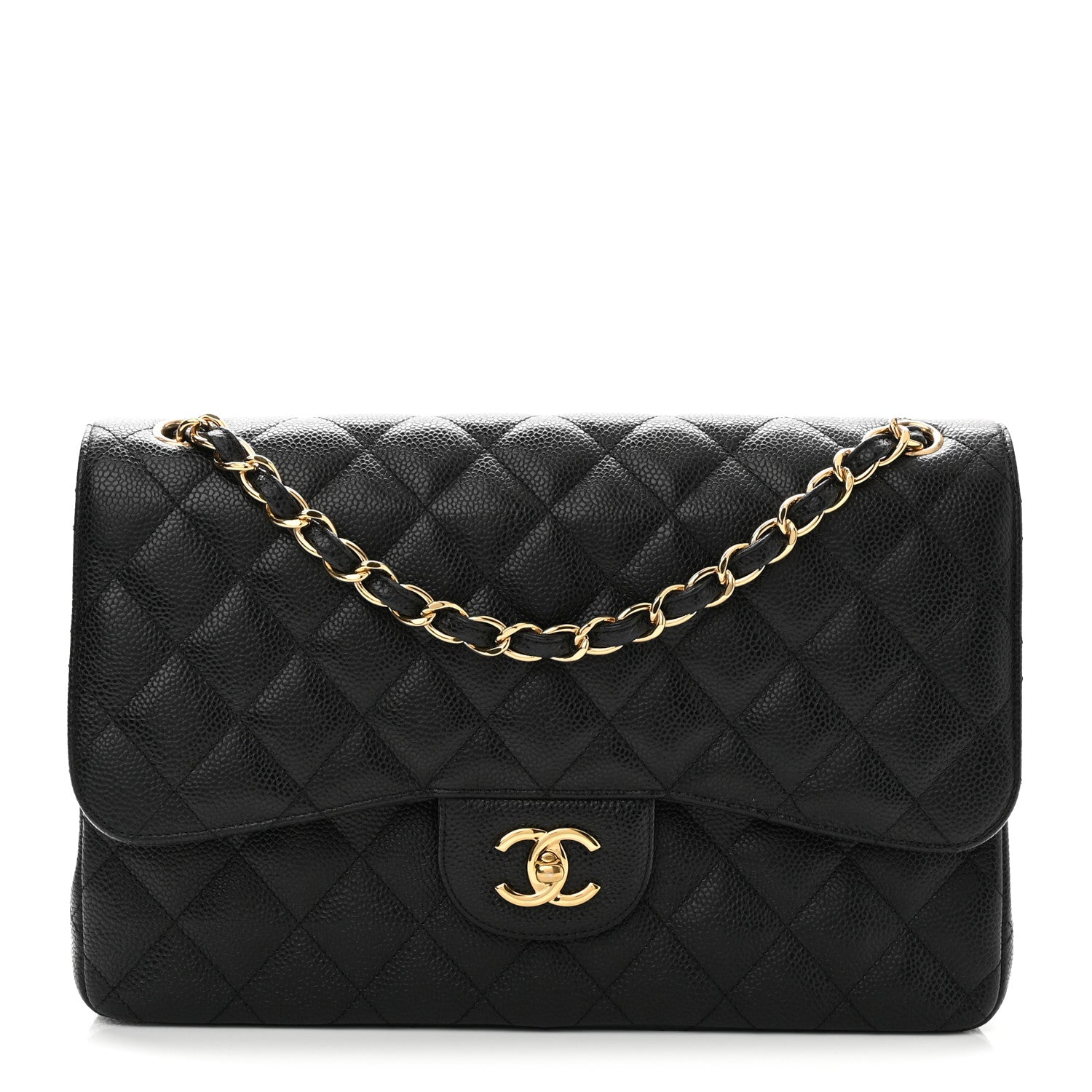 Caviar Quilted Jumbo Double Flap Black
