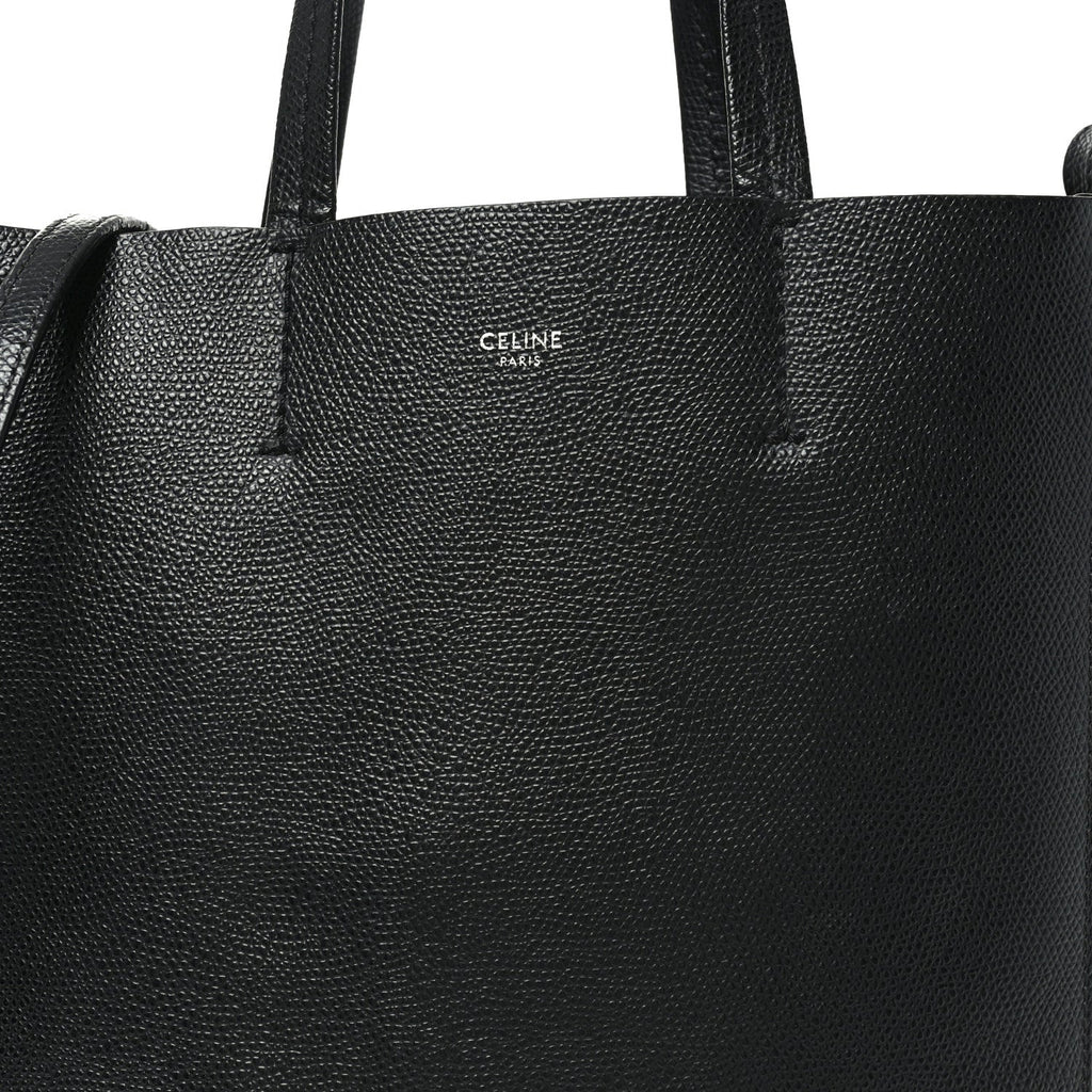 Grained Calfskin Small Vertical Cabas Black
