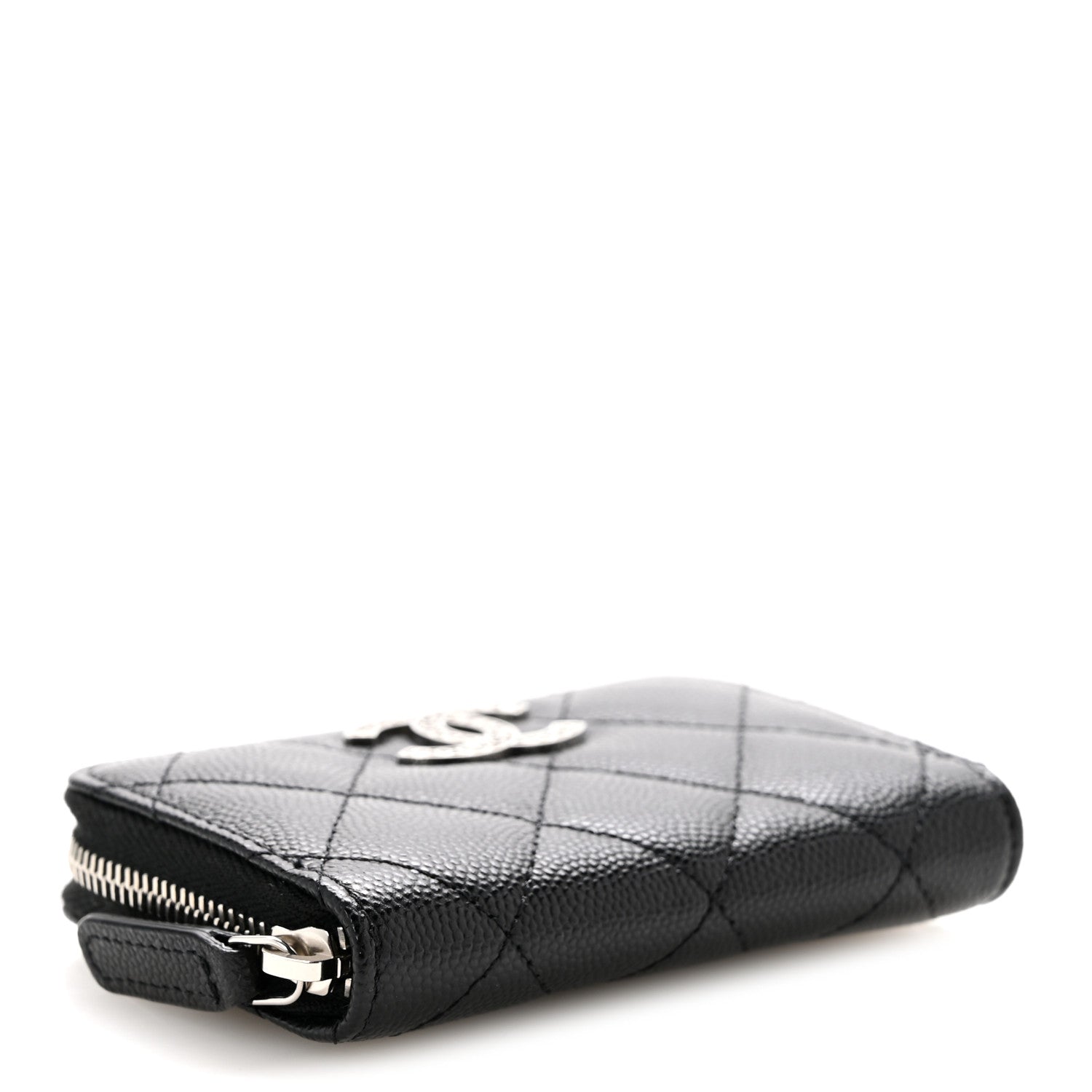 Caviar Quilted Coco Chanel Logo CC Zip Coin Purse Black