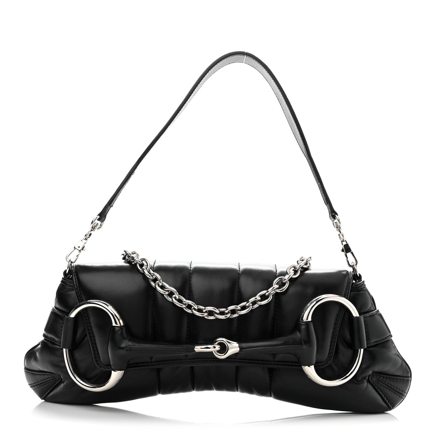 Nappa Vertical Matelasse Medium Maxi Horsebit Chain Shoulder Bag Black