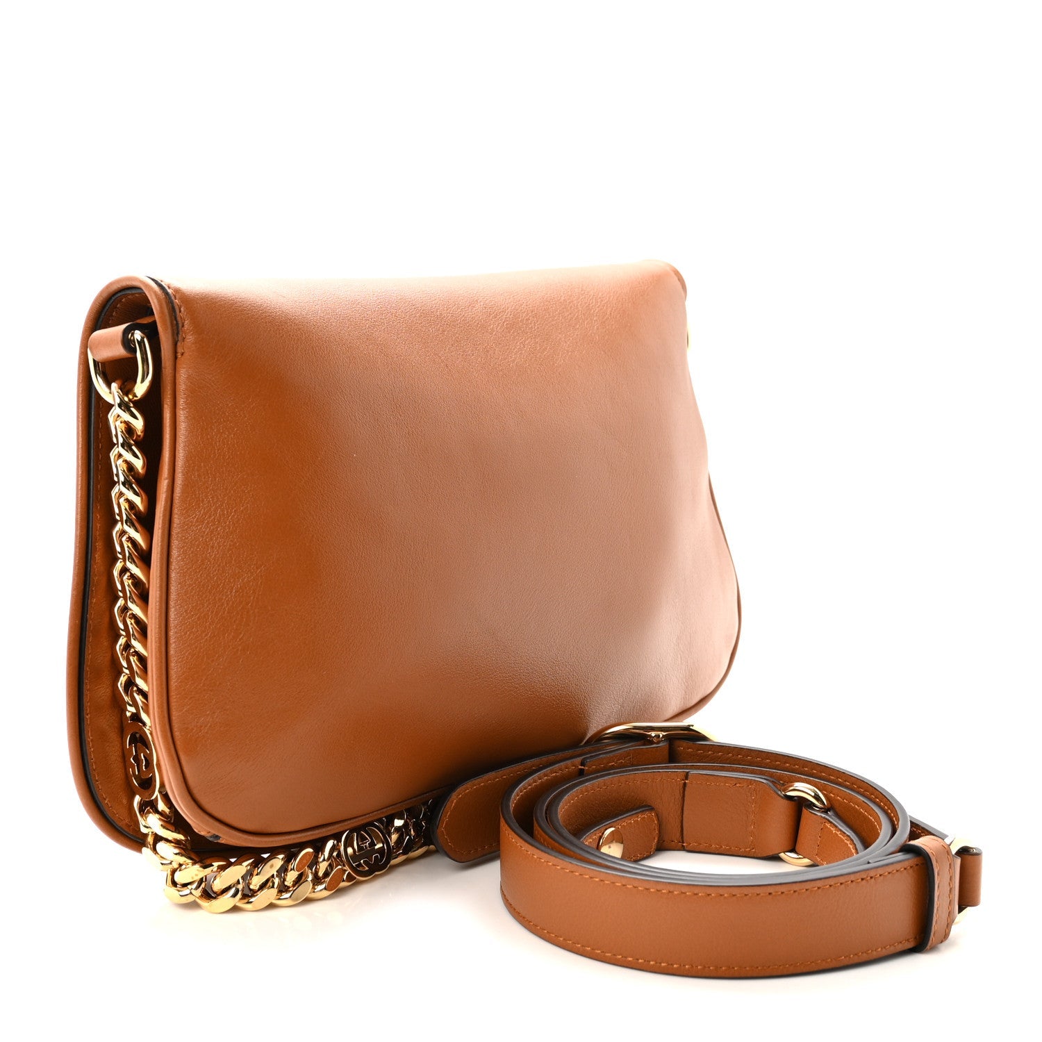 Roxy Calfskin Blondie Chain Shoulder Flap Bag Blondie Cognac
