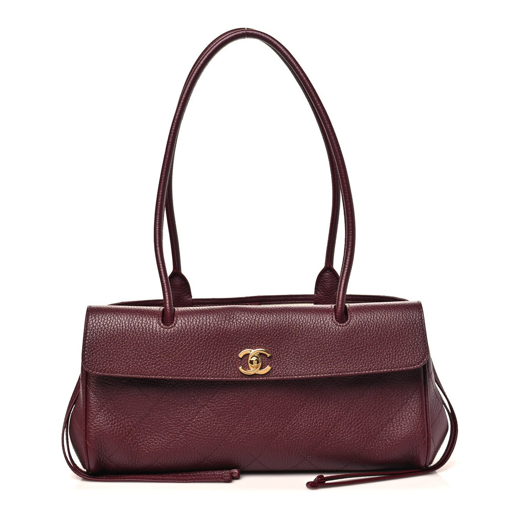 Grained Calfskin Stitched Urban Essentials Small Shopping Bag Burgundy