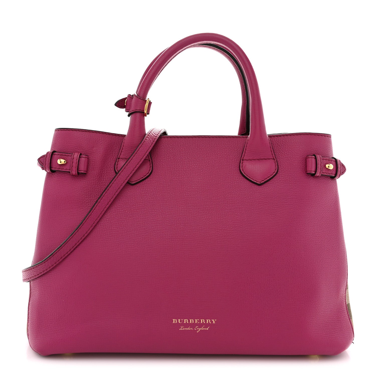 Grainy Calfskin House Check Medium Banner Tote Brilliant Fuchsia