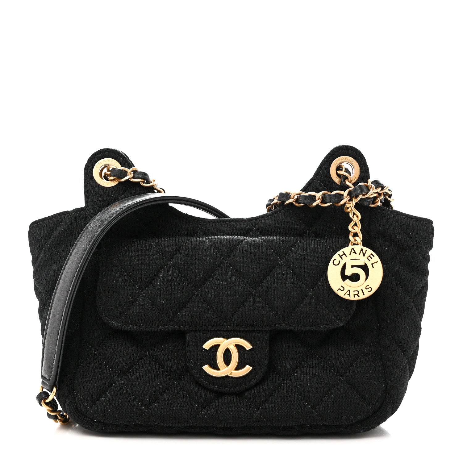 Jersey Quilted Small Wavy CC Hobo Black