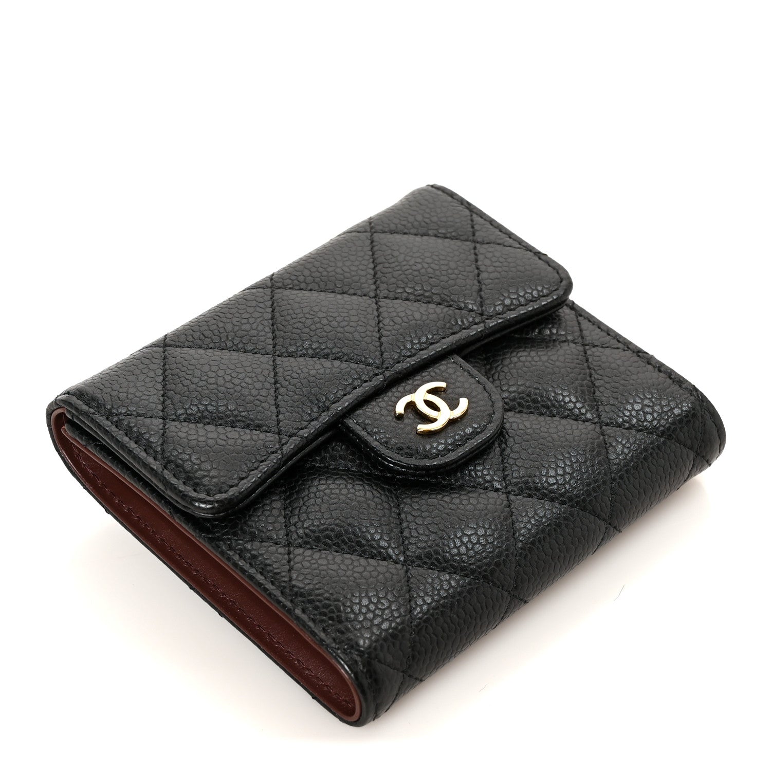 Caviar Quilted Compact Flap Wallet Black