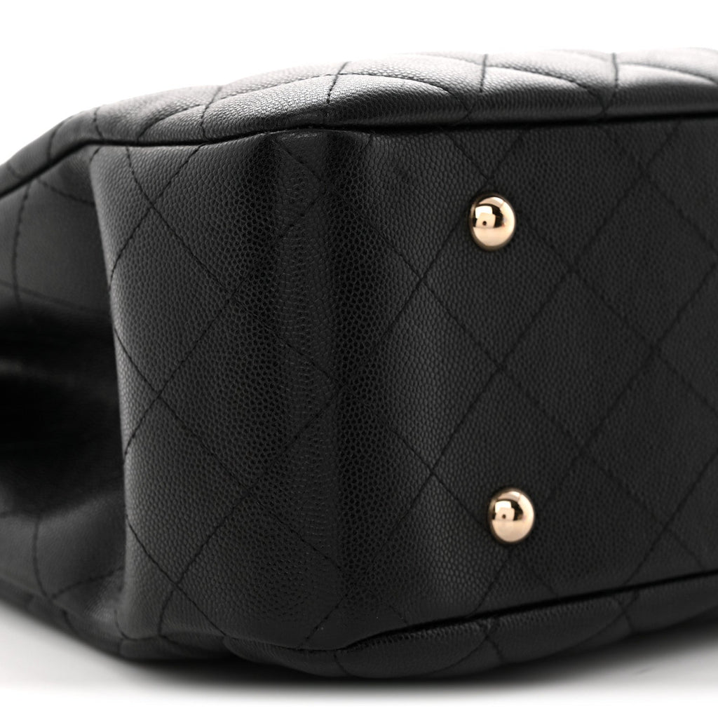 Caviar Quilted Large Shopping Tote Black