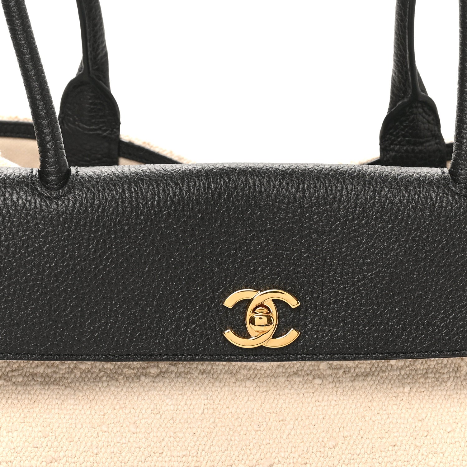 Grained Calfskin Boucle Urban Essentials Small Shopping Bag Ecru Black