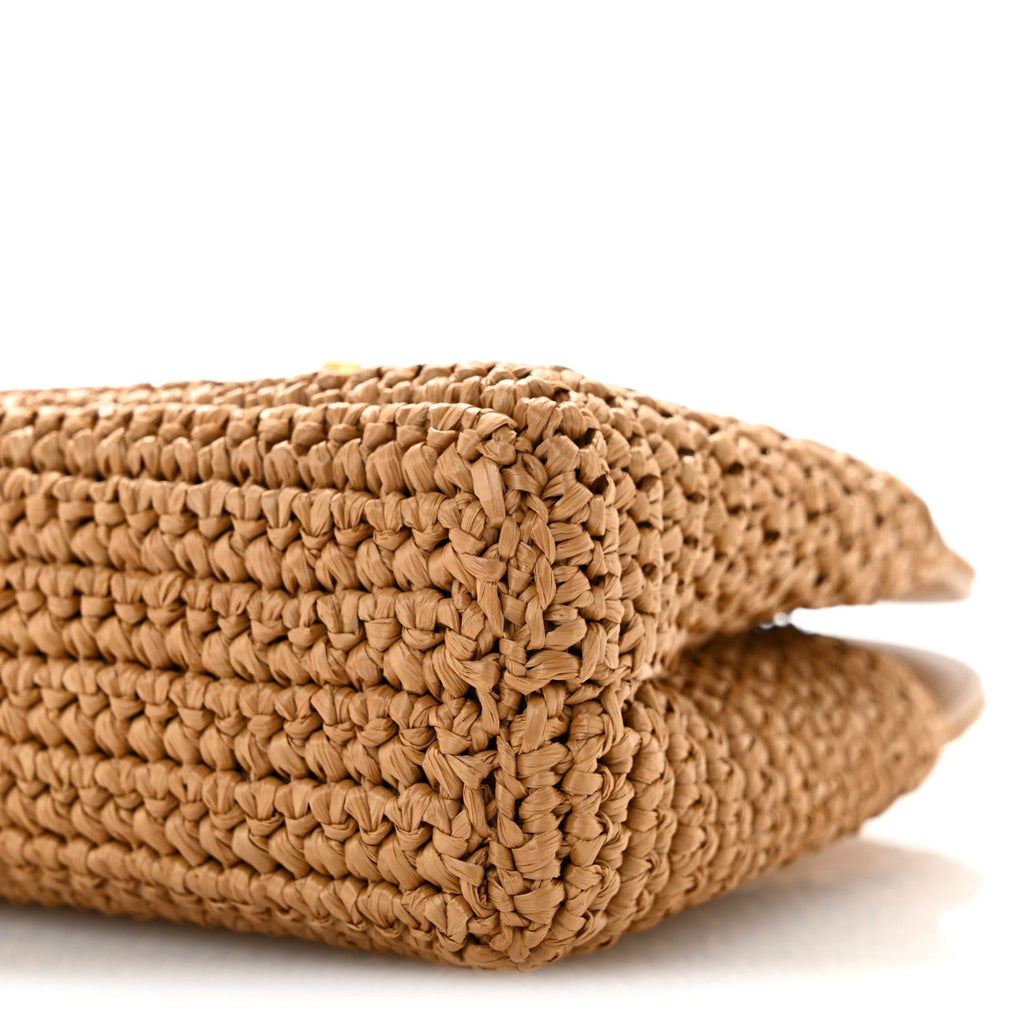 Braided Raffia Nano Kelly Flap Bag Dark Beige