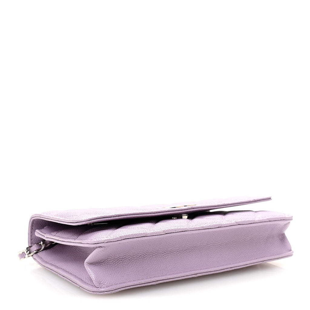 Caviar Quilted CC Logo Wallet on Chain WOC Purple