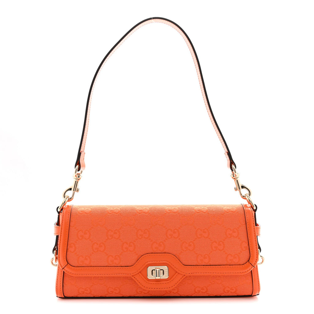 GG Monogram Textured Dollar Calfskin Small Luce Shoulder Bag Orange