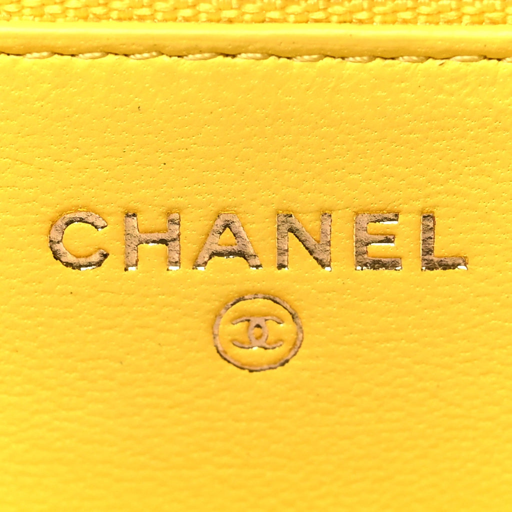 Lambskin Quilted Wallet on Chain WOC Yellow