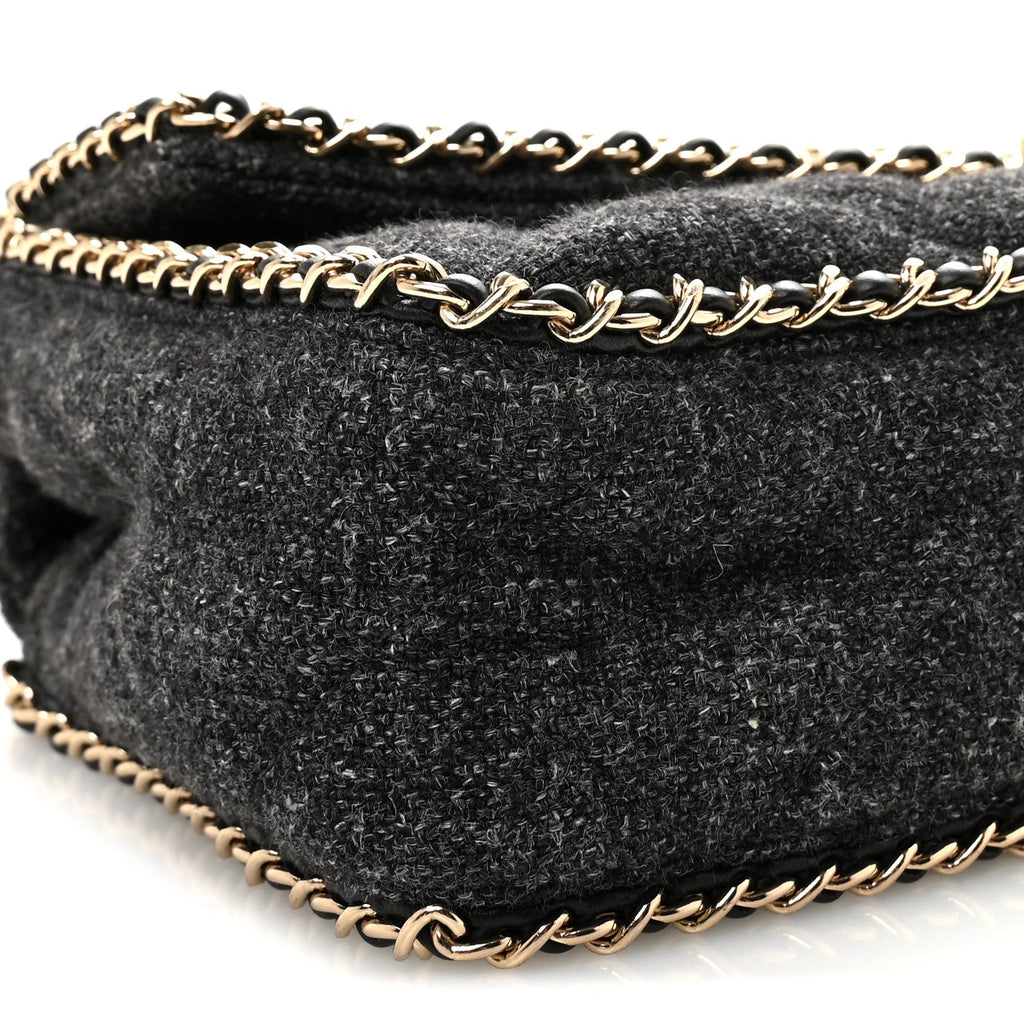 Wool Tweed Quilted Coco Neige Chain Around Flap Black