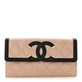 Caviar Quilted Filigree Large Gusset Flap Wallet Beige Black