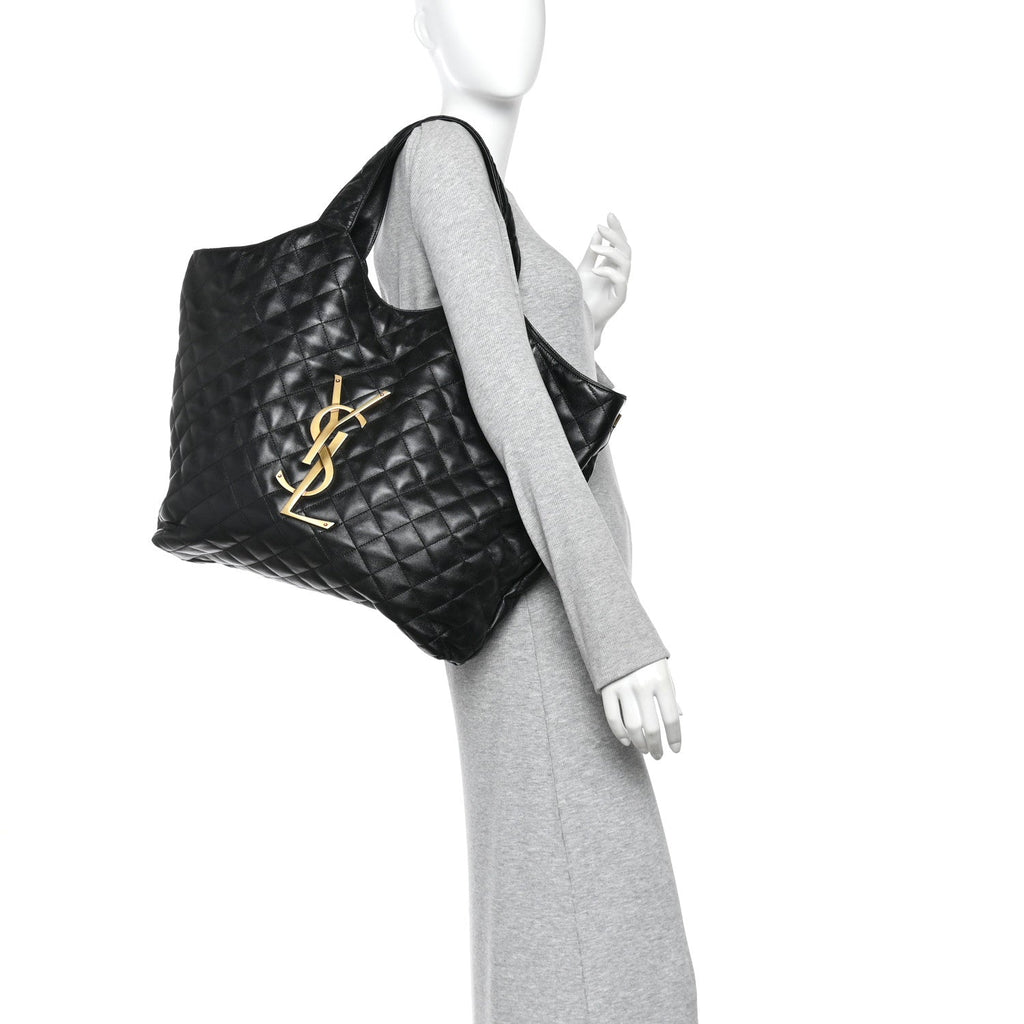 Lambskin Quilted Maxi Icare Shopping Tote Black