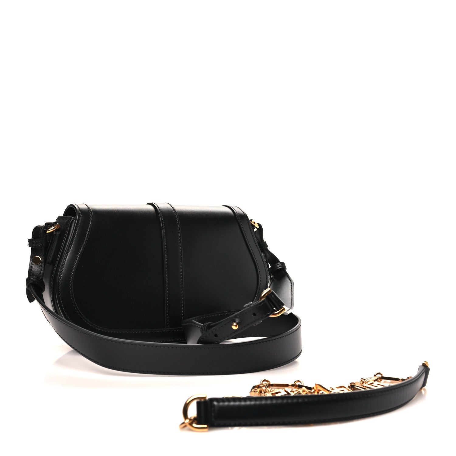 Calfskin Medium Greca Goddess Shoulder Bag Black