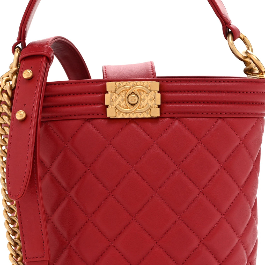 Calfskin Quilted Boy Bucket Bag Red
