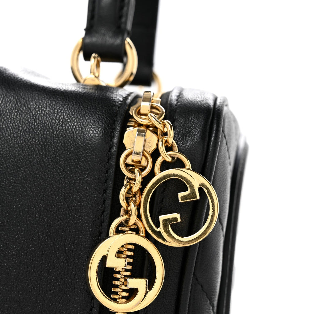 Sakai Be Green Calfskin Diagonal Stitched Blondie Top Handle Bag Black