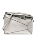 Laminated Lambskin Mini Puzzle Edge Bag Silver
