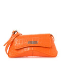 Shiny Super Supple Calfskin Crocodile Embossed Small XX Flap Stretch Bag Pop Orange