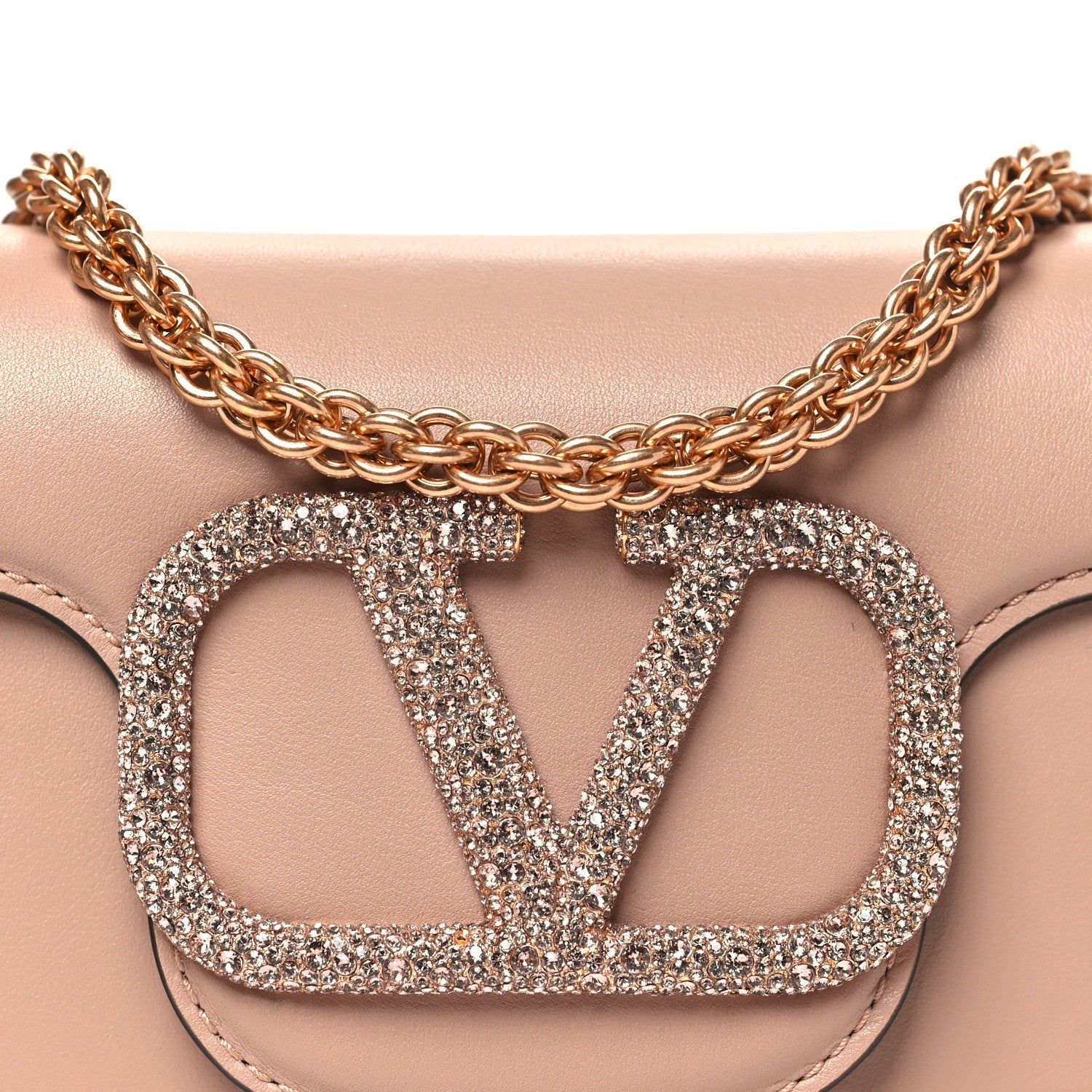 Calfskin Crystal Vlogo Small Loco Shoulder Bag Rose Cannelle