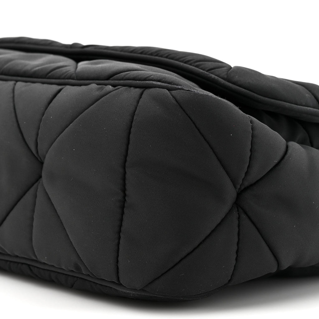 Re-Nylon Quilted Padded Flap Shoulder Bag Black