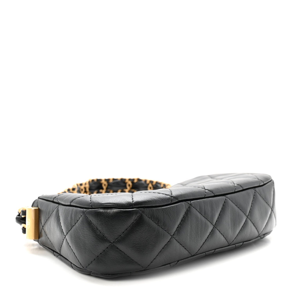 Crumpled Calfskin Quilted Braided CC Small Hobo Black