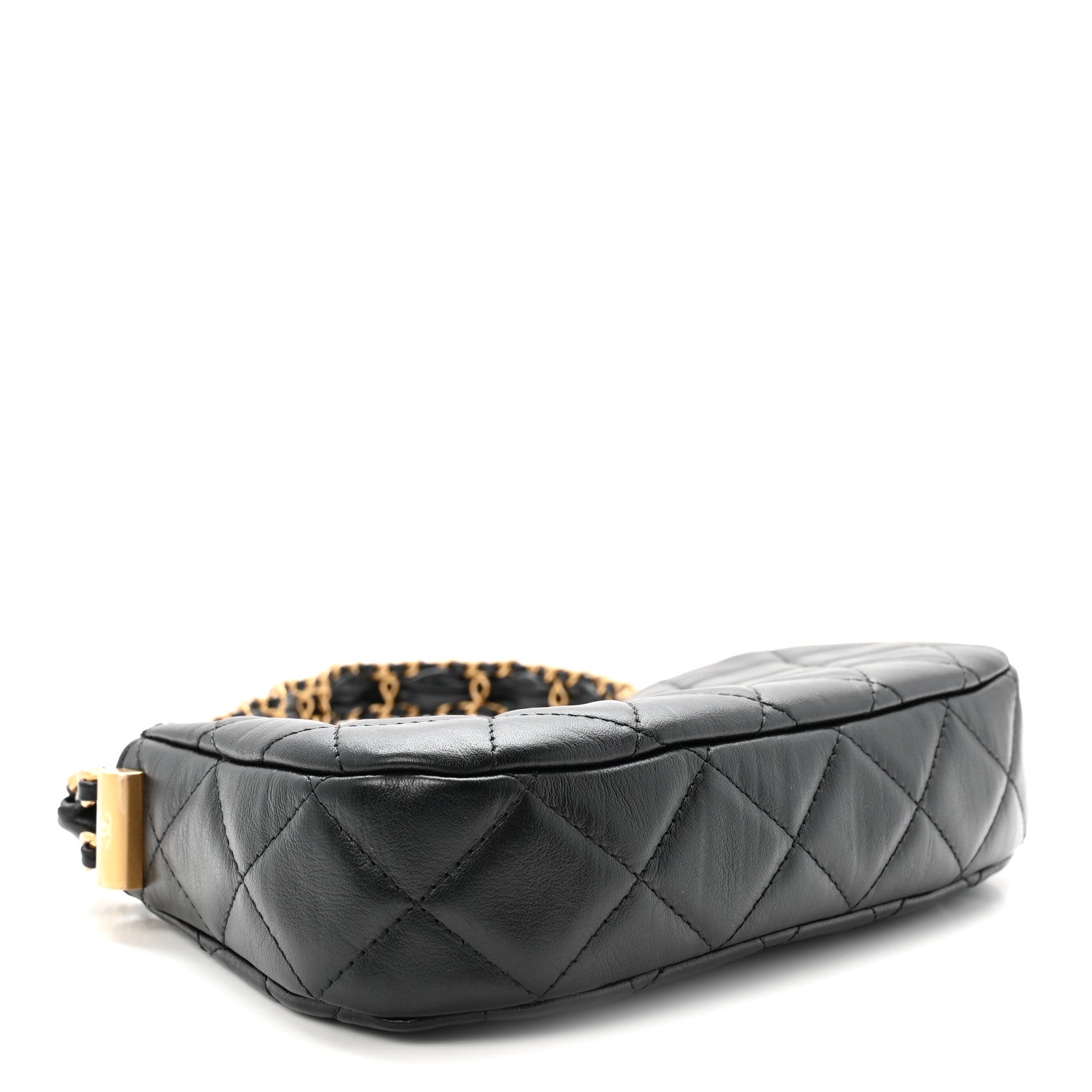 Crumpled Calfskin Quilted Braided CC Small Hobo Black