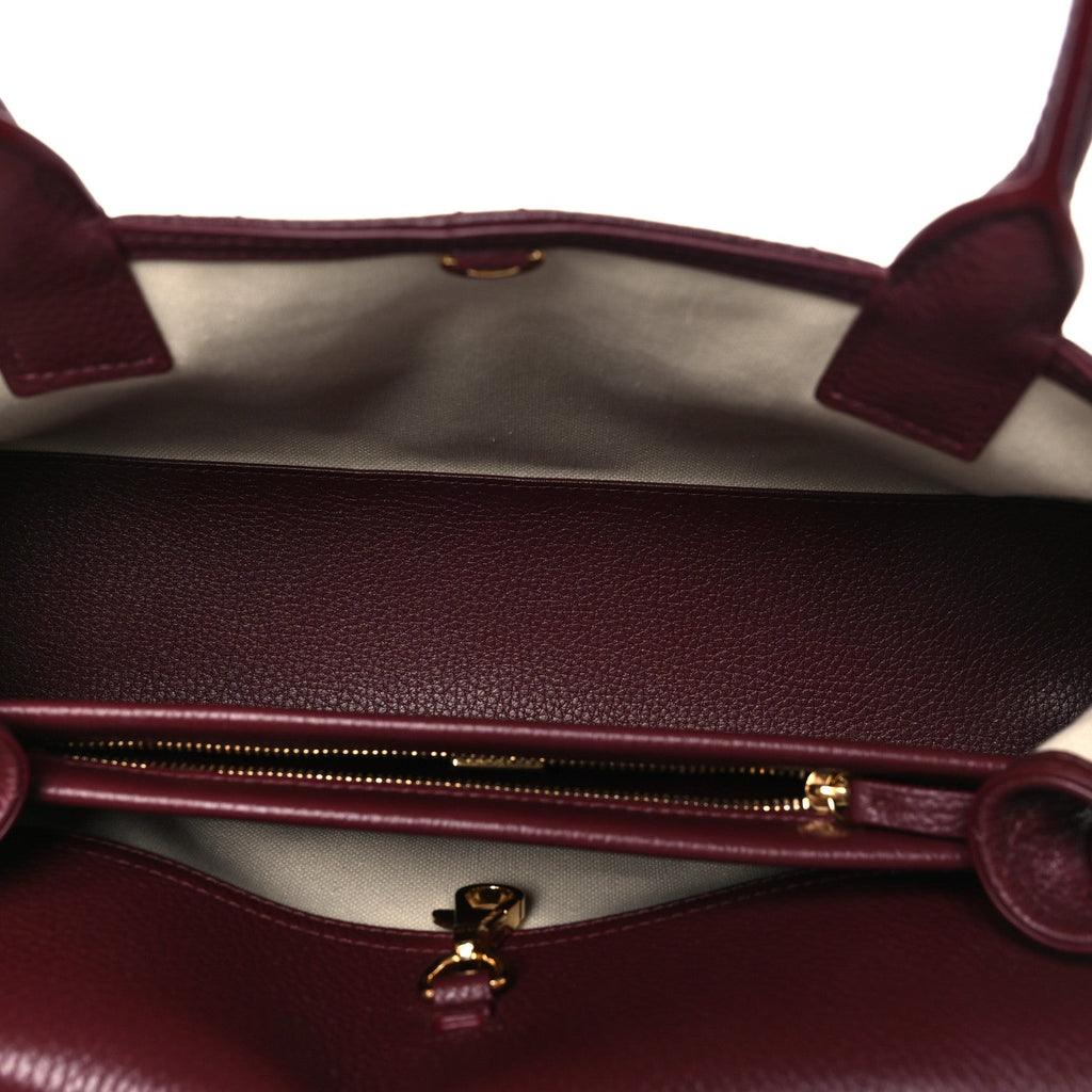 Grained Calfskin Stitched Urban Essentials Small Shopping Bag Burgundy