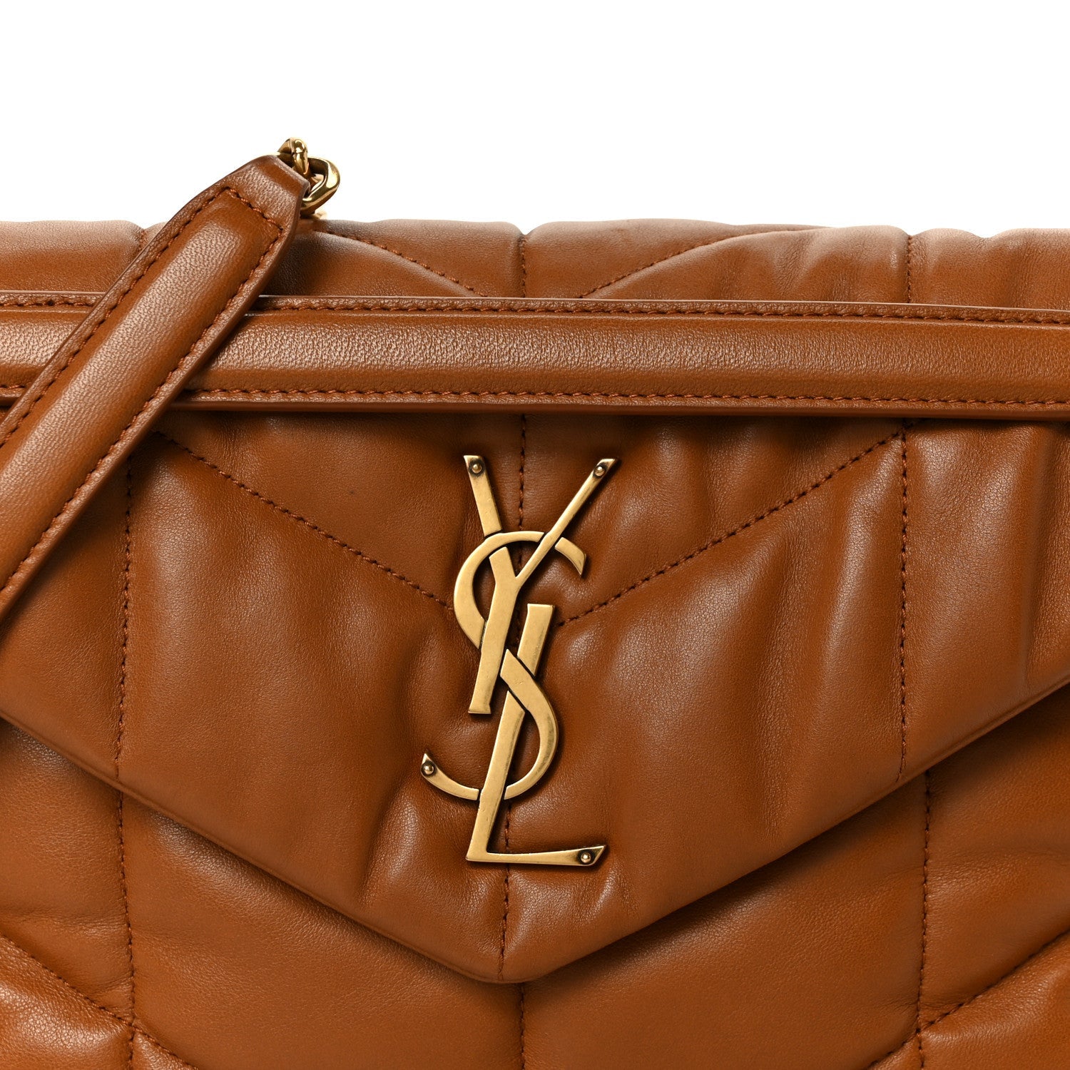Lambskin Quilted Small Loulou Puffer Monogram Chain Satchel Dark Honey
